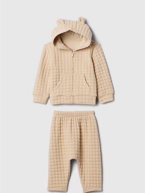 GAP Beige Quilted Hooded Pajama Set with Ear Details
